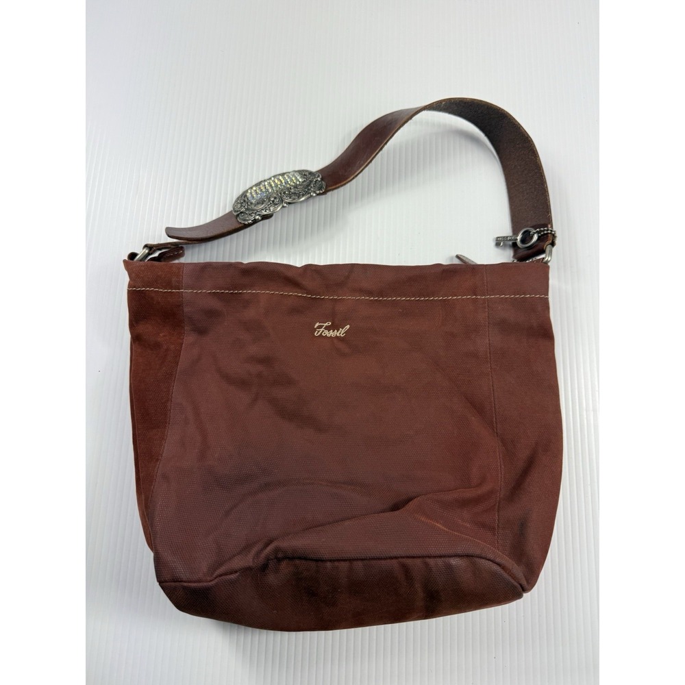 Fossil 1954 Corduroy Purse Shoulder Bag Leather Accents Bling Strap